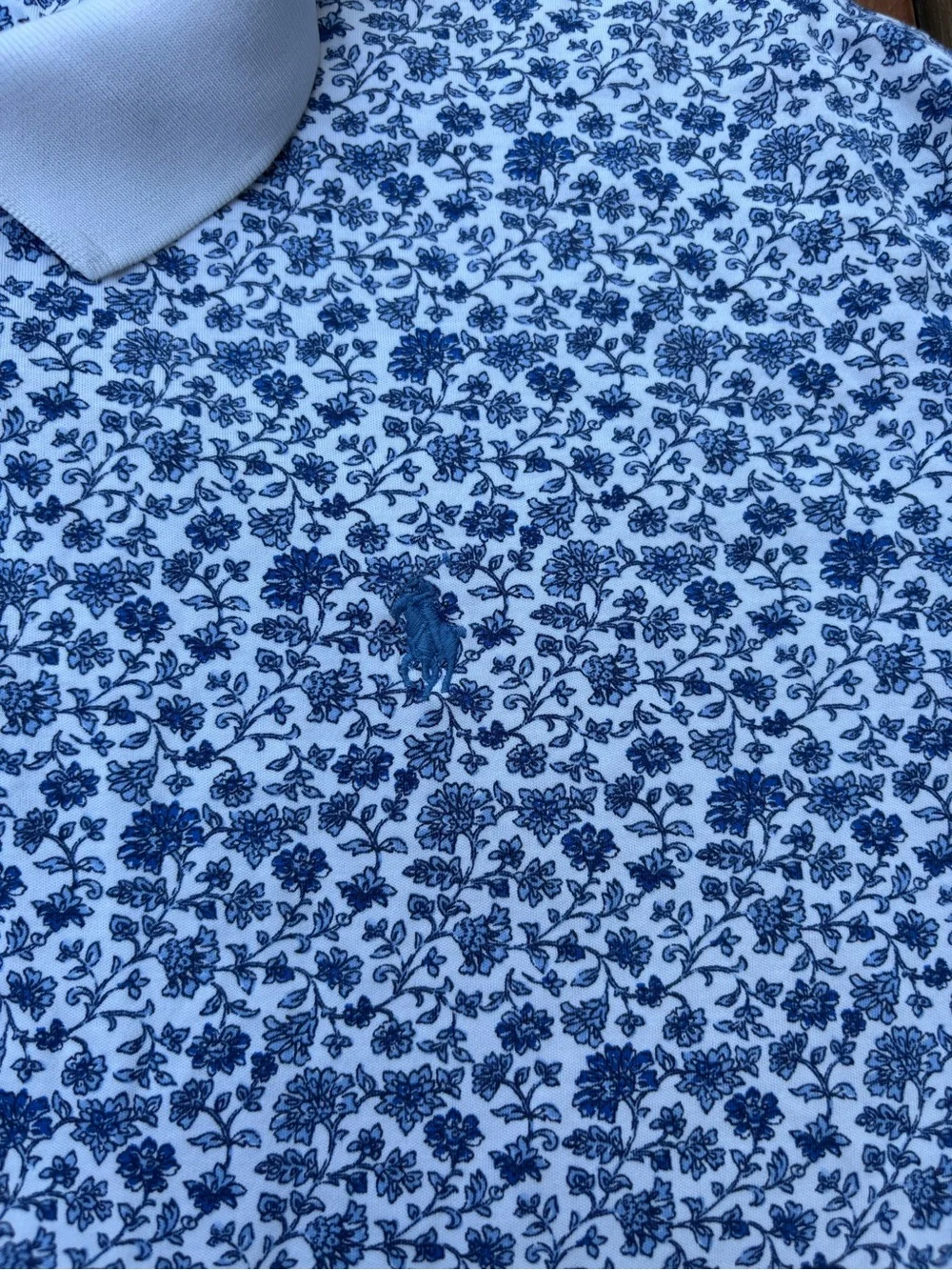 Ralph Lauren Blue & White Floral Polo Shirt Preppy